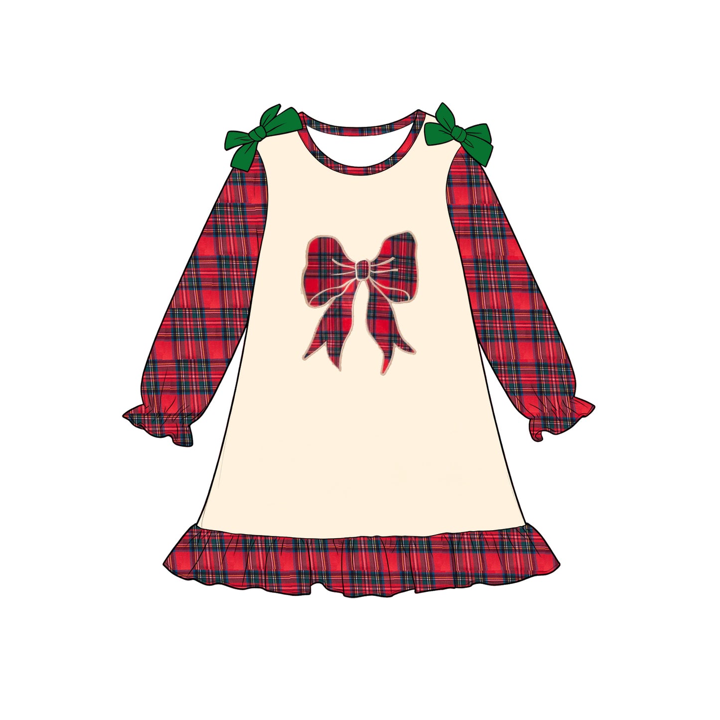 7.23 Preorder Baby Girls Christmas Plaid Bow Long Sleeve Dress