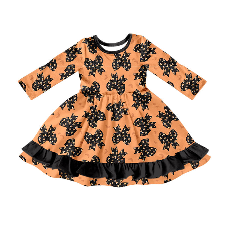 7.28 GLD1713 Preorder Candy Bows Bat Print Girls Halloween Dress
