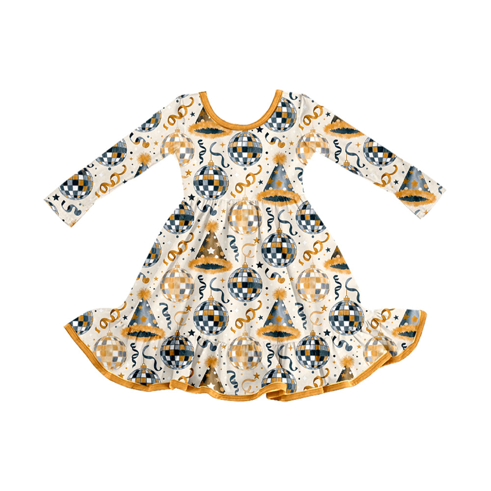 8.1 Preorder Kids Girls Happy New Year Party Long Sleeve Dress