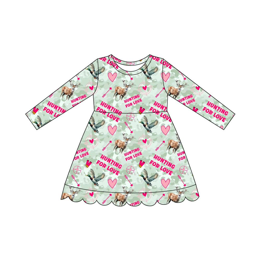8.1 Preorder Kids Girls Hunting For Love Duck Deer Long Sleeve Dress