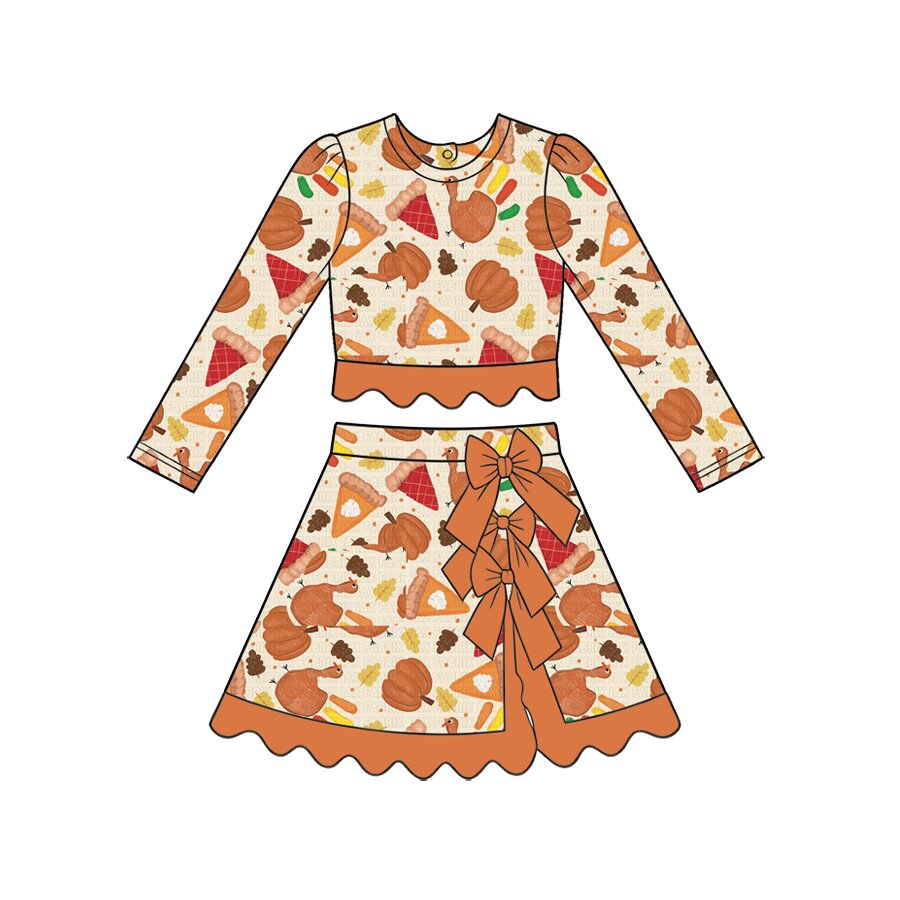 9.5 Preorder Baby Girls Thankgiving Tie Pumpkin Turkey Active Outfit