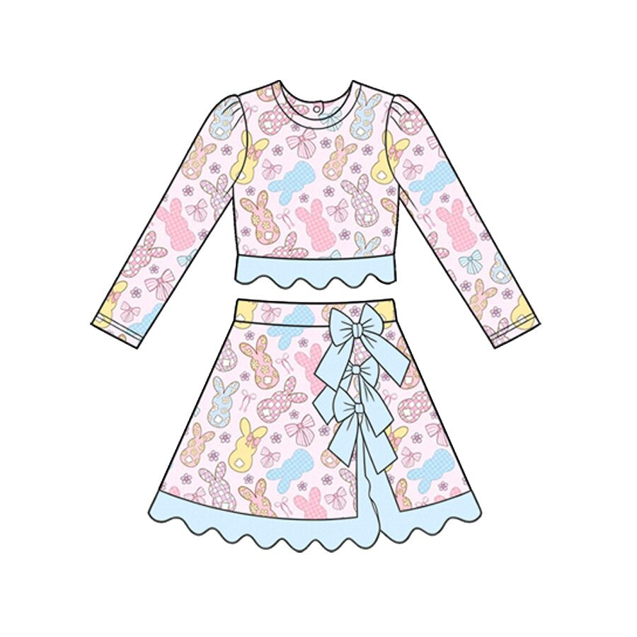 9.5 Preorder Baby Girls Easter Pastel Bunny Bow Scalloped Active Outfit