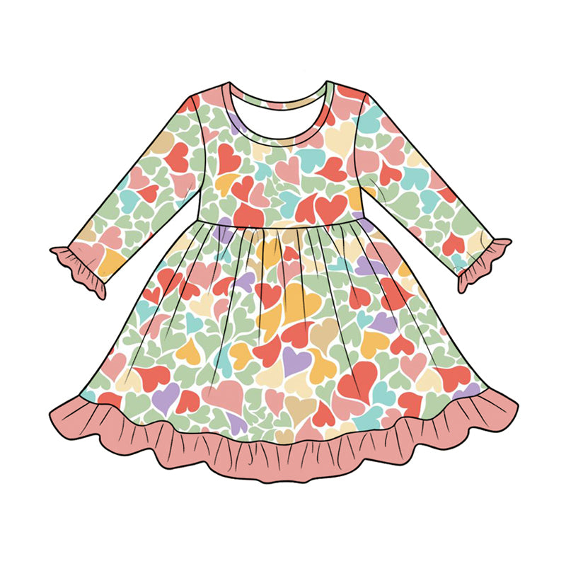 8.7 GLD1739 Preorder Colorful Hearts Print Girls Valentine's Day Knee Length Dress