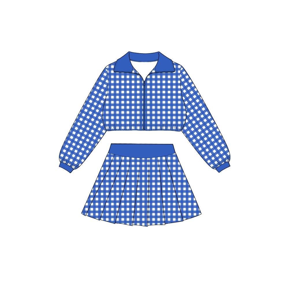 8.8 Preorder Girls RoyaL Blue Gingham Pullover Top With Skort Active Outfit