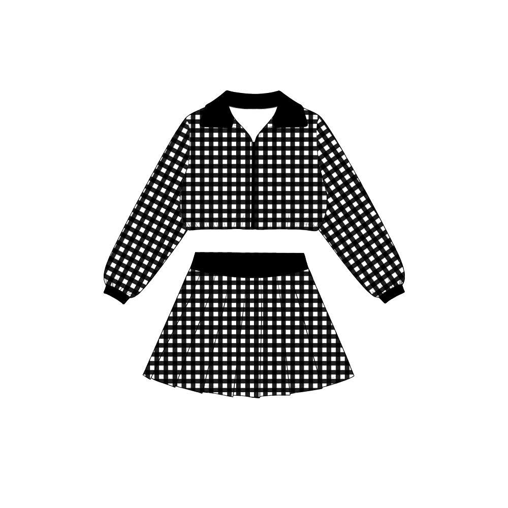 8.8 Preorder Girls Black Gingham Pullover Top With Skort Active Outfit