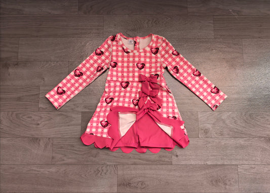 8.10 Preorder Kids Girls Pink Gingham 3D Heart Print Long Sleeve Active Dress