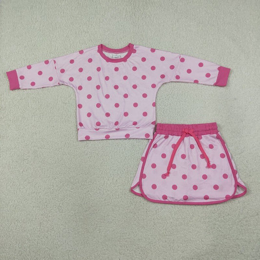 Sibling Kids Girls Polka Dot Long Sleeve Top with Skirt Outfit
