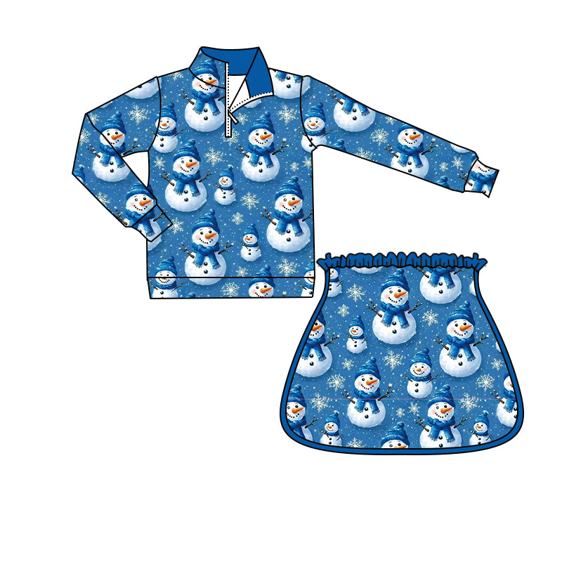8.18 Preorder GLD1769 Baby Girls Snowman Pullover Top with Skort Outfit