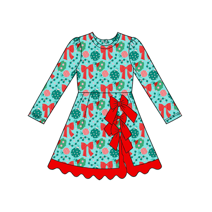 8.28 GLD1780 Preorder Lights Bows Print Girls Christmas Yoga Dress