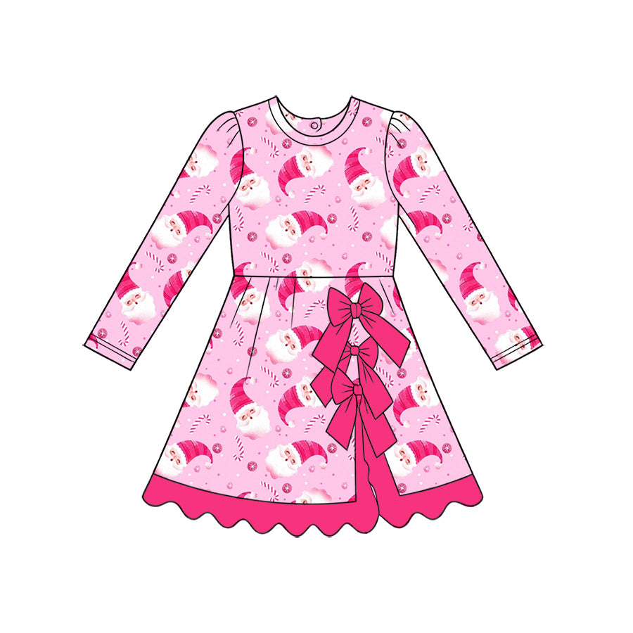 8.28 GLD1783 Preorder Santa Candy Cane Pink Print Girls Christmas Yoga Dress