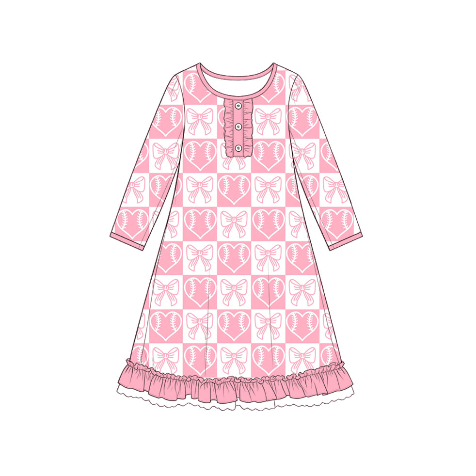9.4 GLD1795 Preorder Baby Girls Heart Baseball Pink Long Sleeve Gown