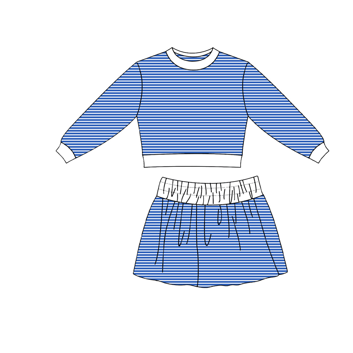 9.7 GLD1804 Preorder Blue Stripes Top Skirts Girls Yoga Clothes Set