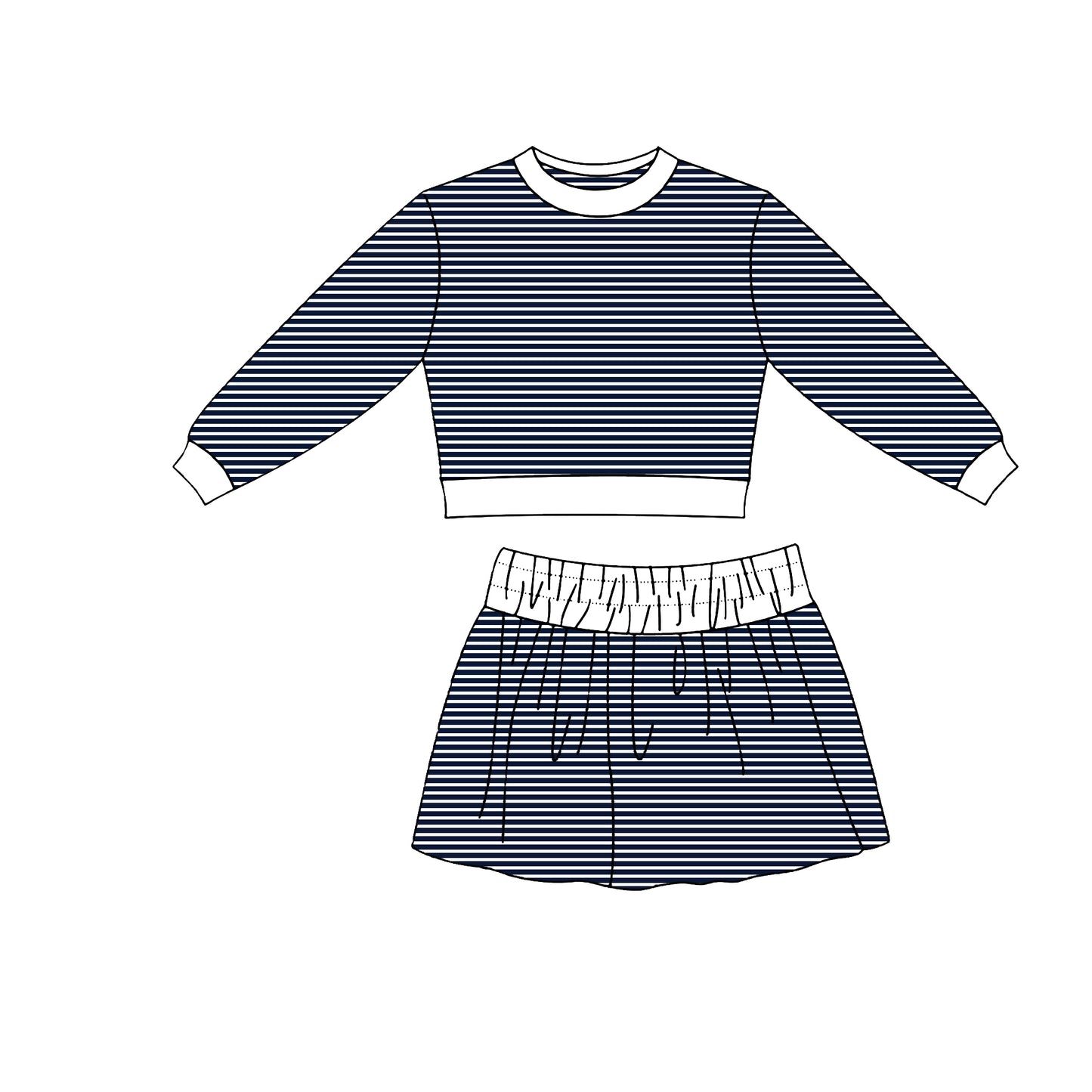 9.7 GLD1813 Preorder Navy Stripes Top Skirts Girls Yoga Clothes Set