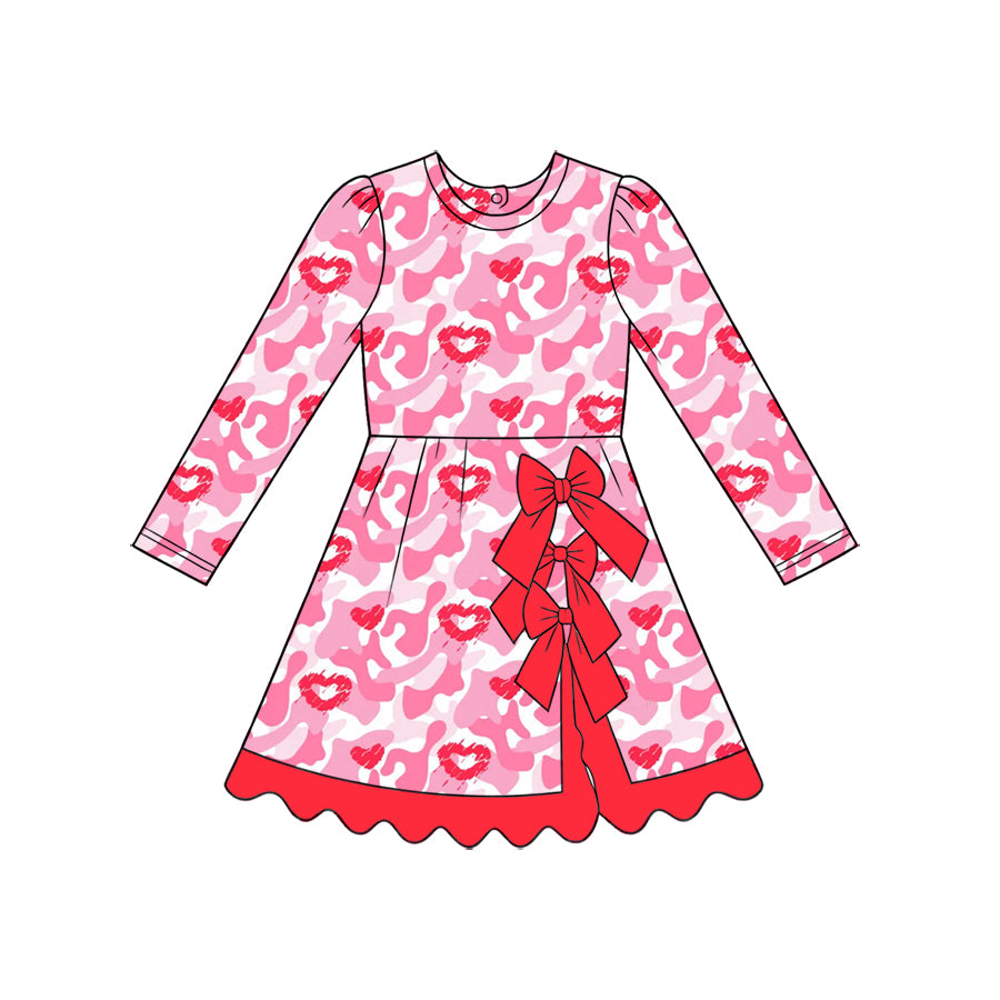 GLD1817 Preorder Kids Girls Valentines Pink Leopard Heart Long Sleeve Active Dress