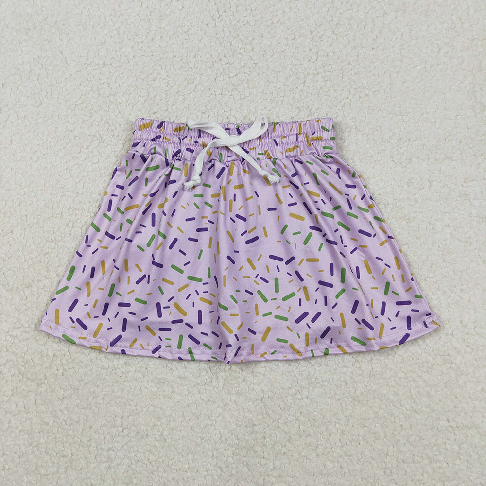 (Custom Design Preorder MOQ 5) Mardigras Sprinkles Baby Girls Summer Yoga Skort