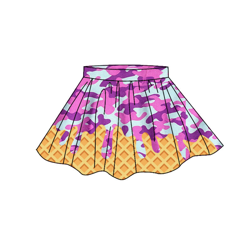 4.7 GLK0275 Preorder Purple Camo Drip Girls Bottom Yoga Skirts