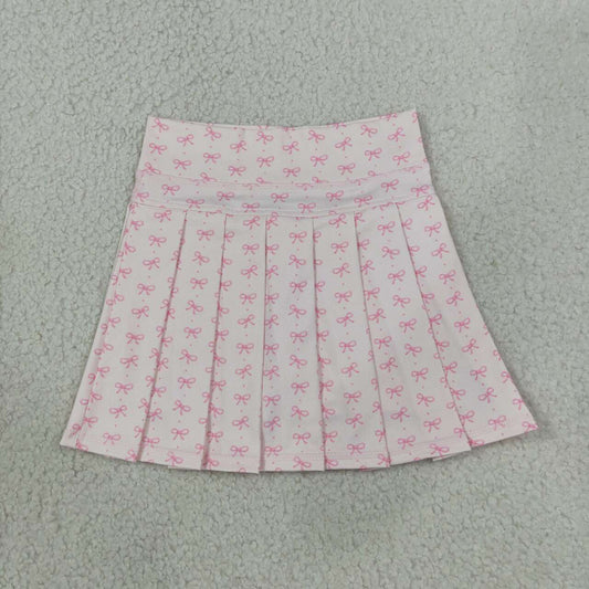 GLK0305 Pink Bows Active Skirts Girls Summer Pleated Yoga Skort