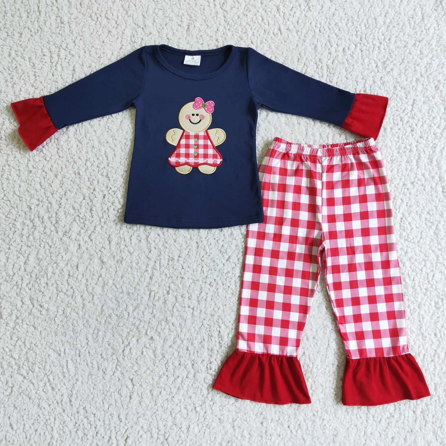Girls gingerbread embroidery Christmas outfits GLP0034