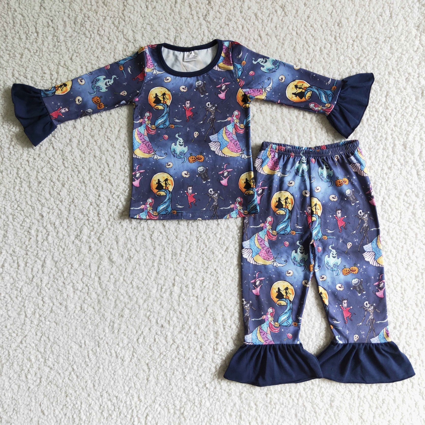 GLP0073 Nightmar* Pumpkin Print Girls Halloween Pajamas Clothes Set