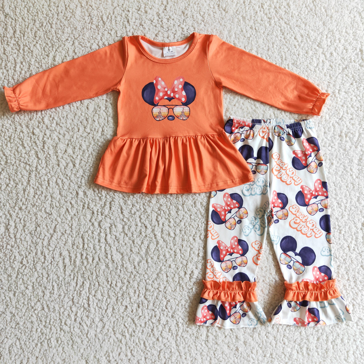 GLP0094 Cartoon Mouse Orange Top Best Day Pants Girls Clothes Set