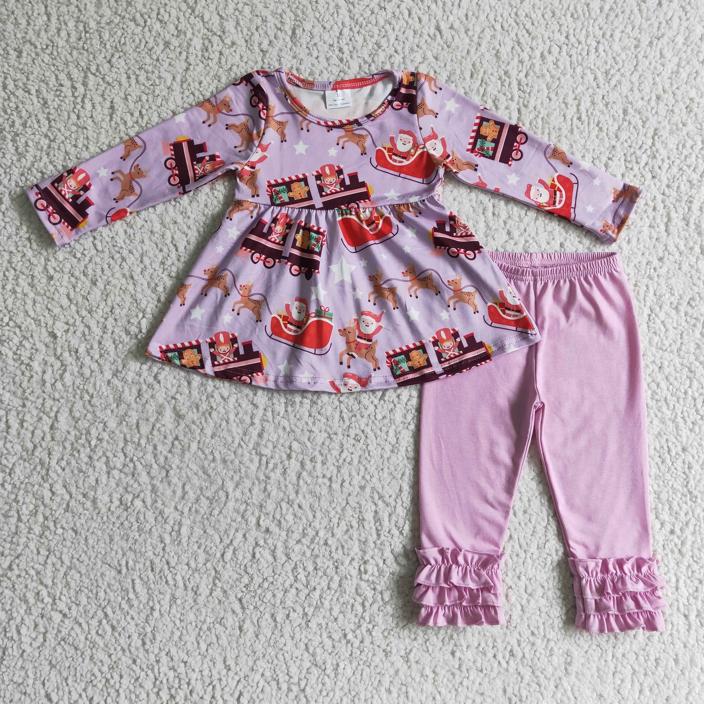 Girls Christmas truck reindeer tunic top ruffle pants outfits GLP0098