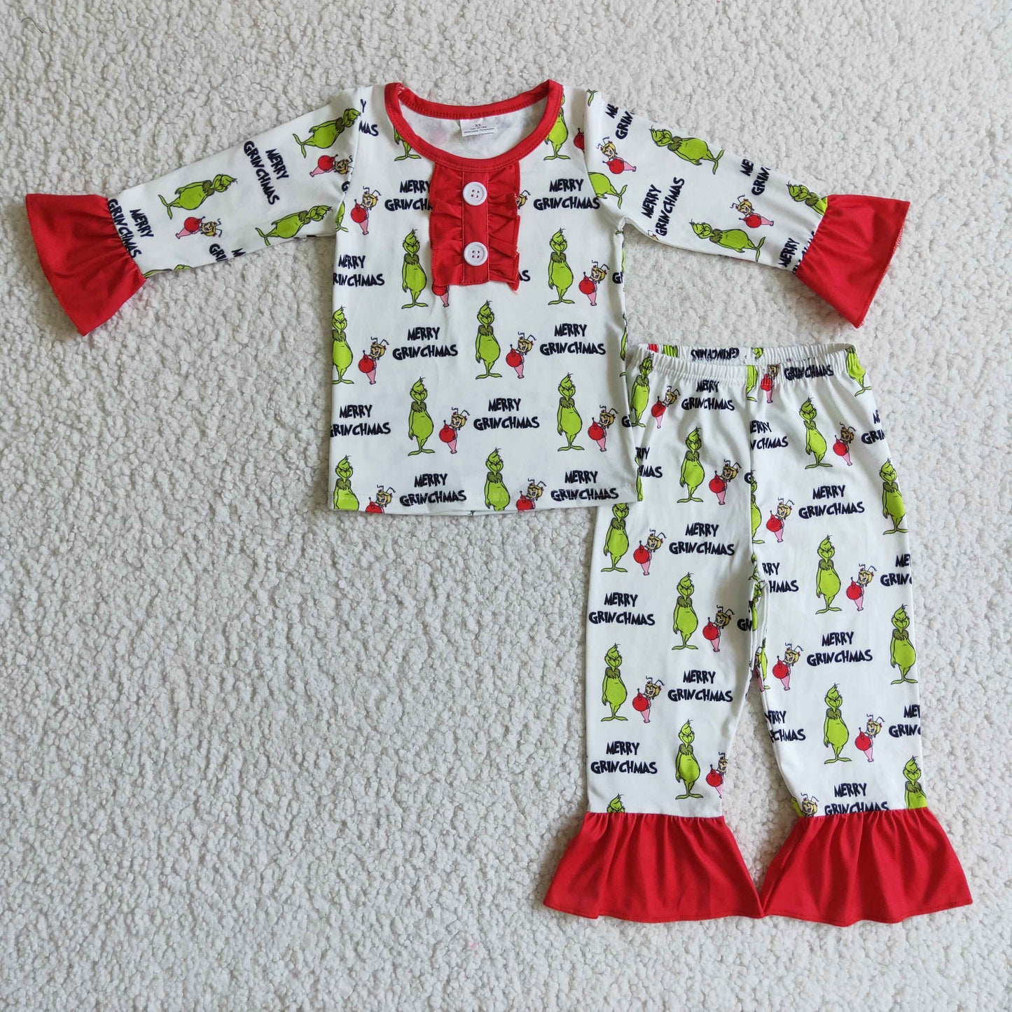 GLP0133 Green Frog Print Girls Christmas Pajamas Clothes Set