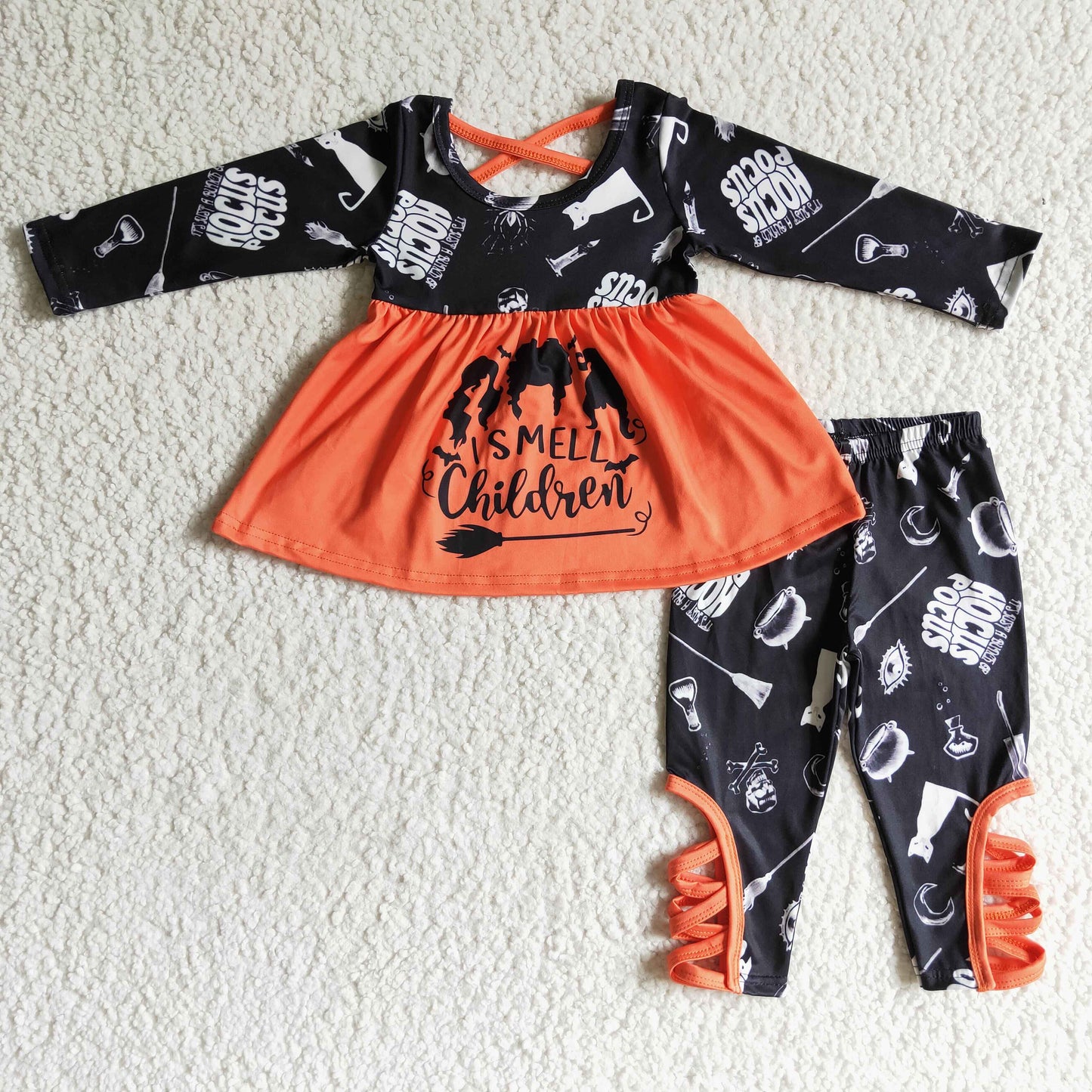 GLP0158 Witch Tunic Top Cross Pants Girls Halloween Clothes Set