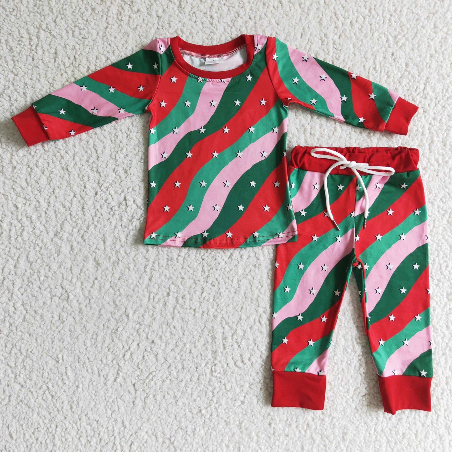 GLP0186 Stars Stripes Print Girls Christmas Pajamas Clothes Set
