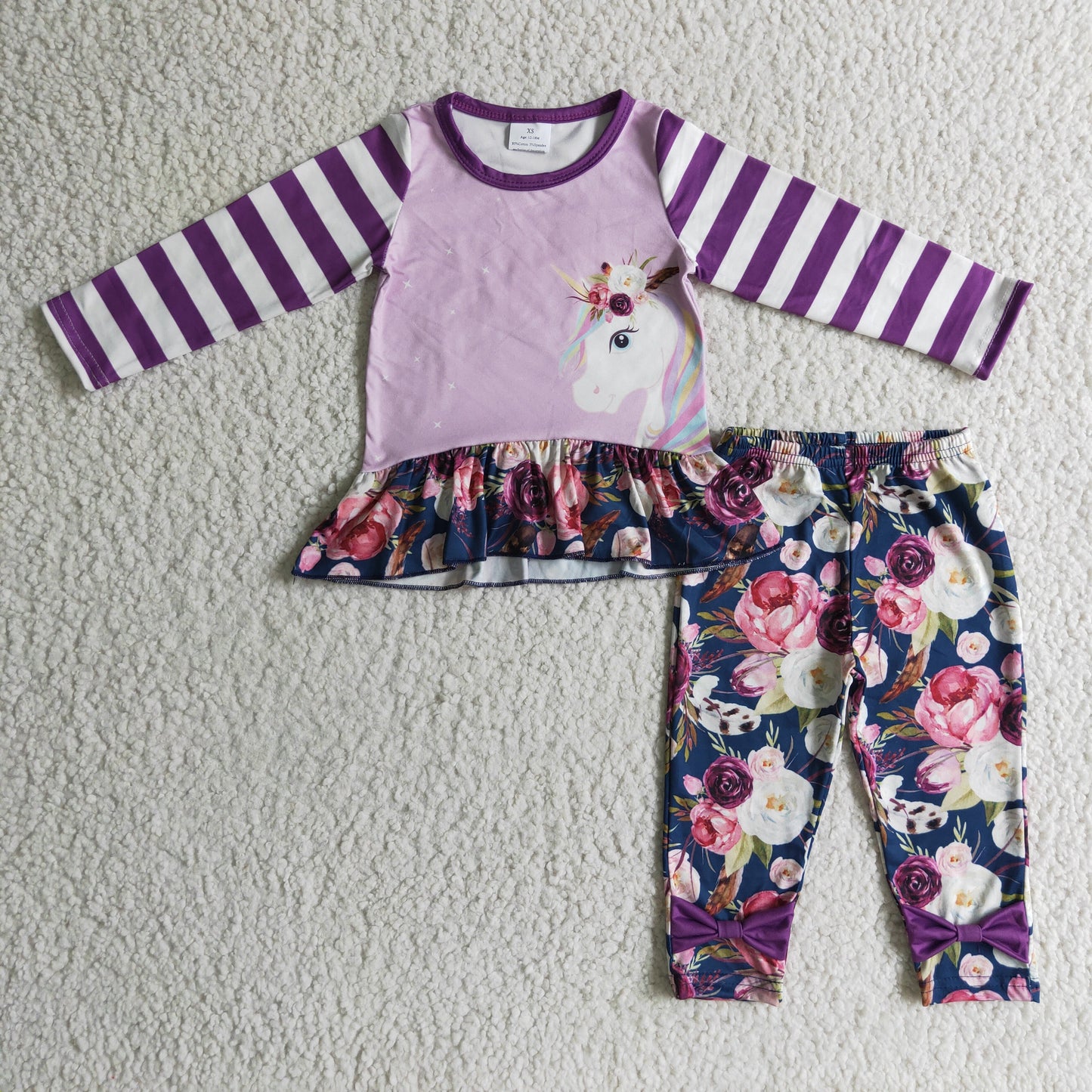 Girls fall unicorn top floral leggings outfit GLP0223
