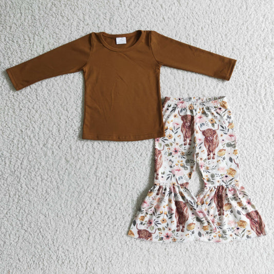Girls vest highland cow 3pcs outfit GLP0372