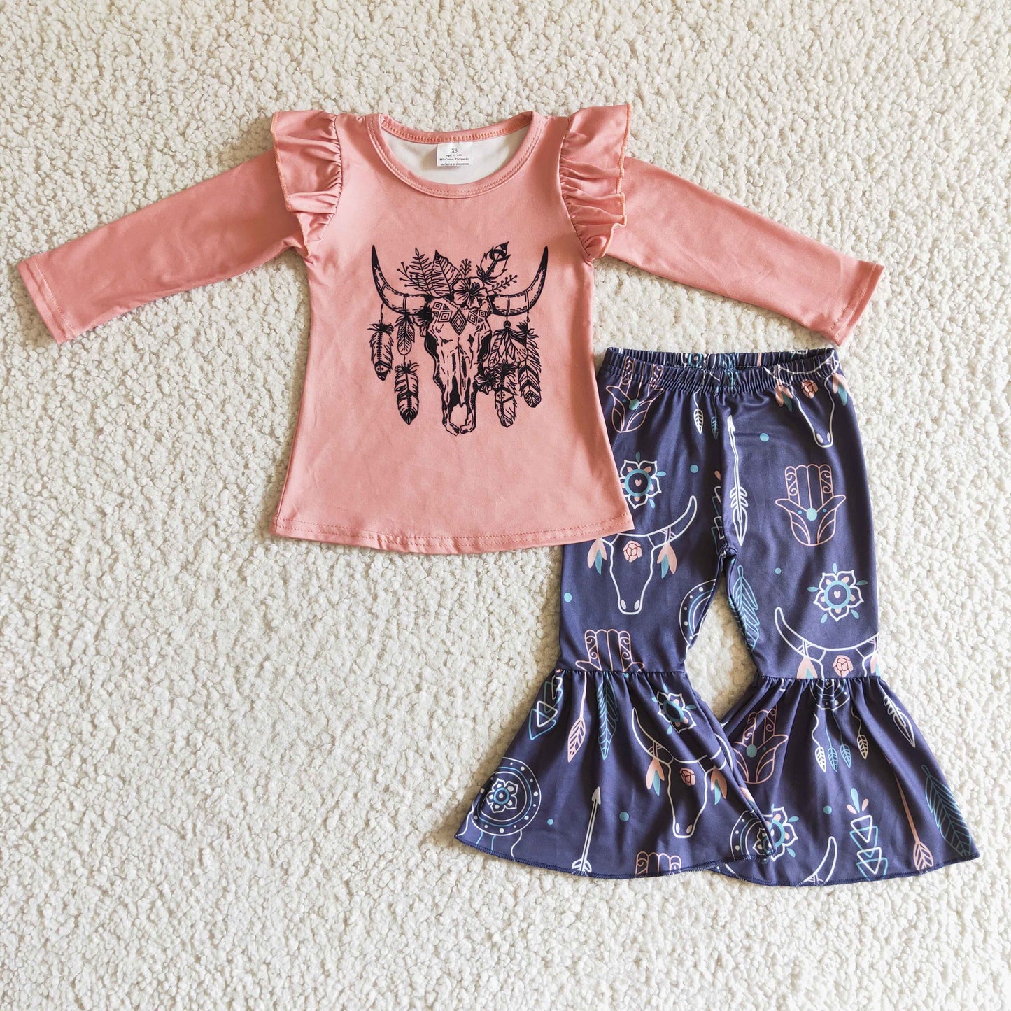 Girls long sleeve cow design outfit GLP0282
