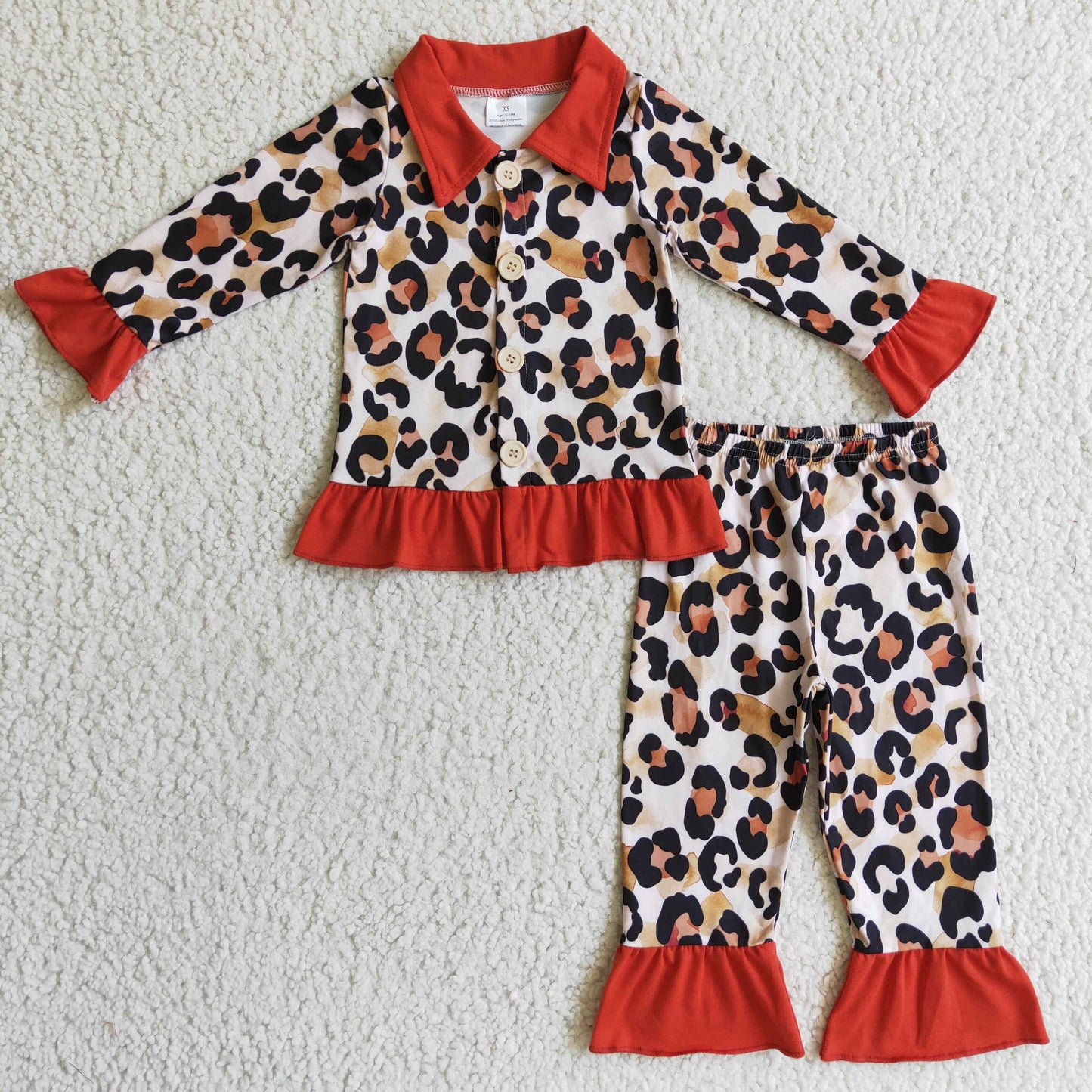 Girls orange ruffle leopard print pajamas GLP0307