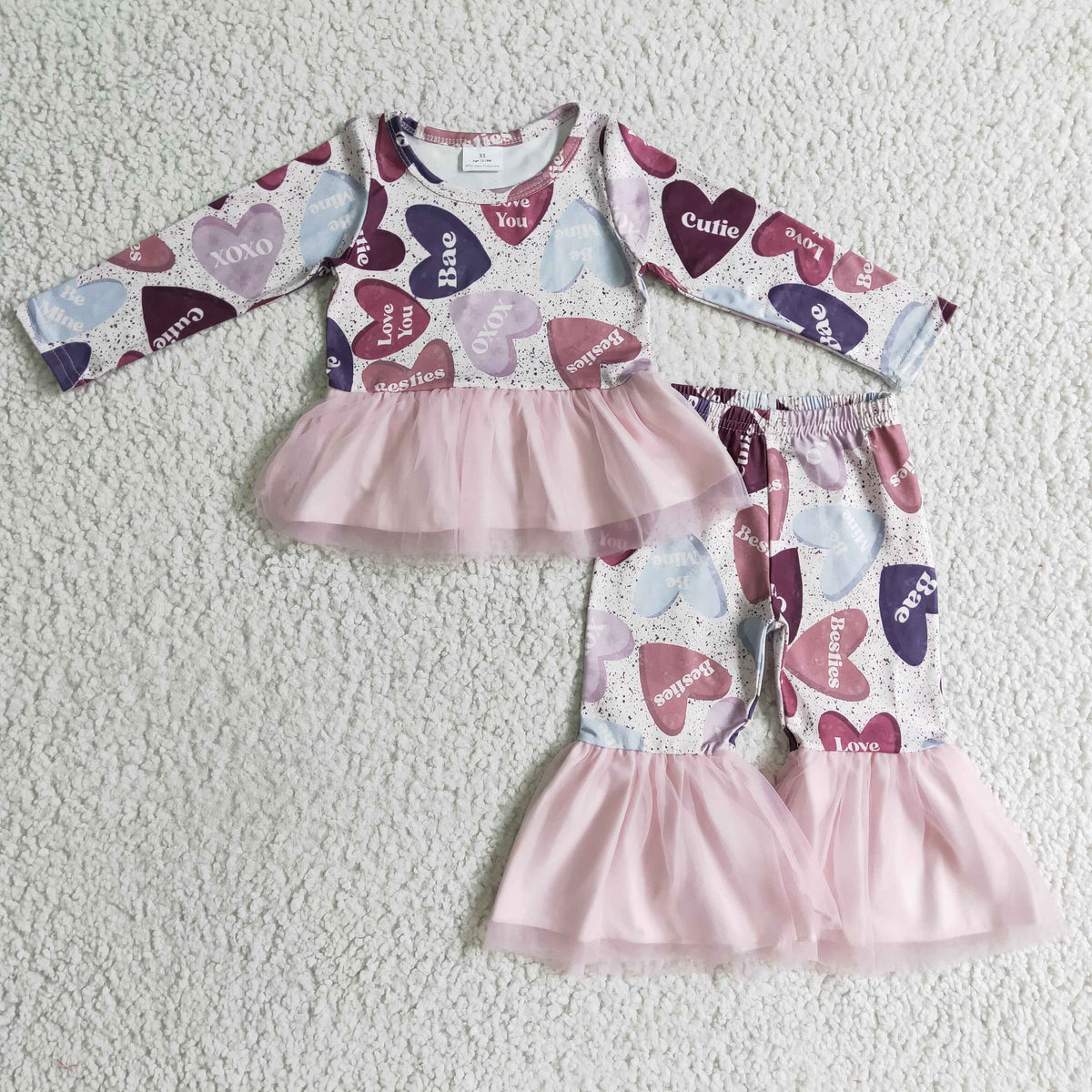 GLP0340 Love you XOXO Print Girls Valentine's Day Tulle Ruffle Clothes Set