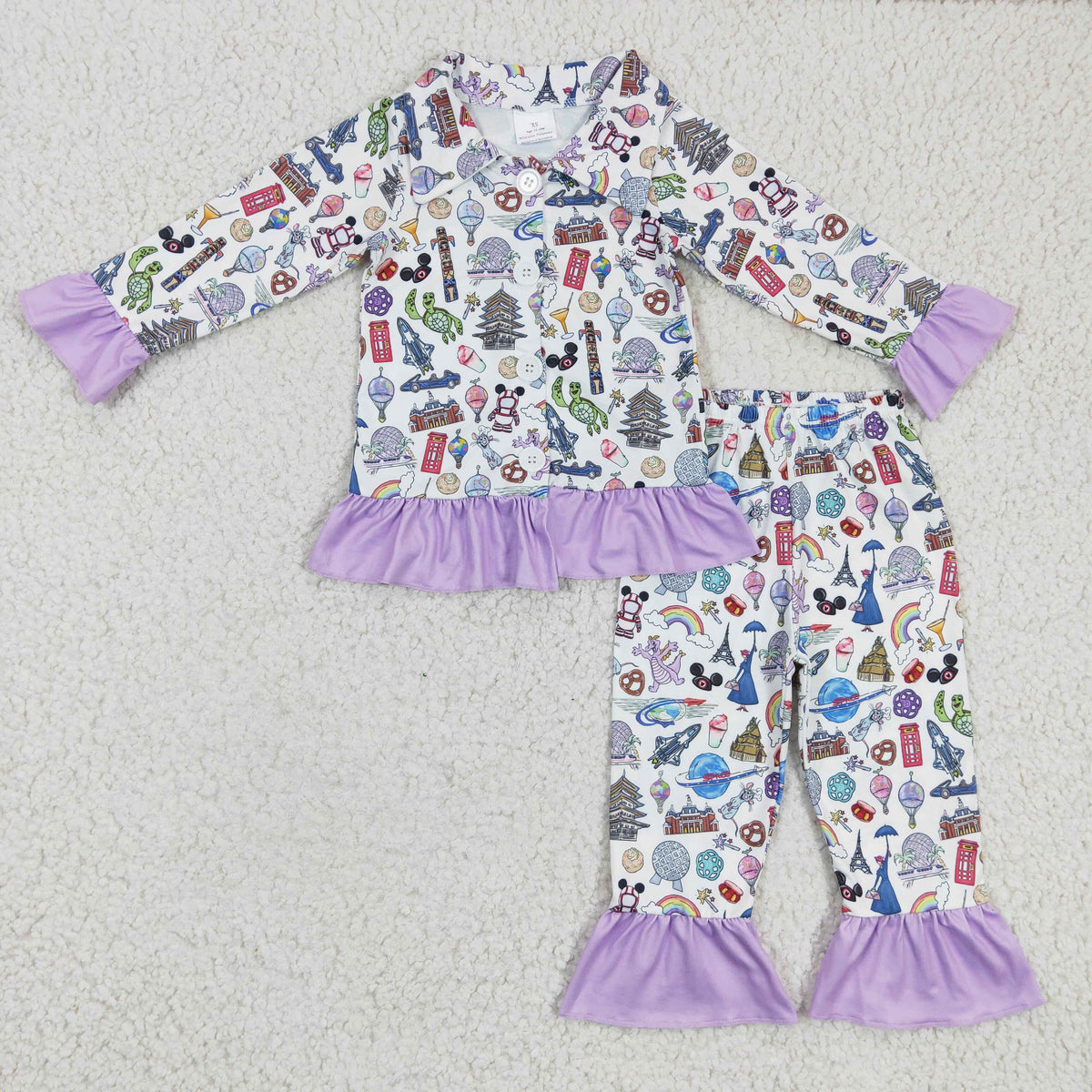 GLP0357 Cartoon Mouse Print Girls Buttons Pajamas Clothes Set