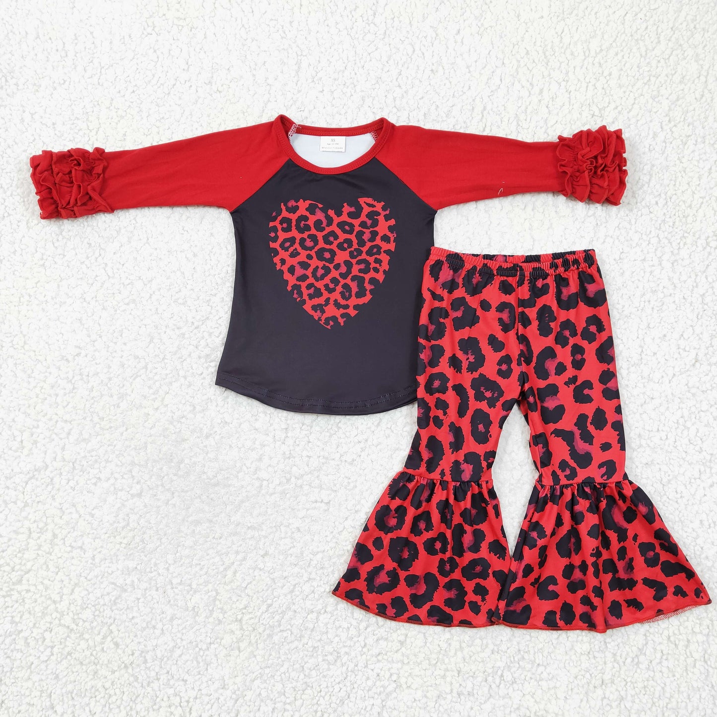 Girls heart print Valentines day leopard bell pants outfit GLP0390
