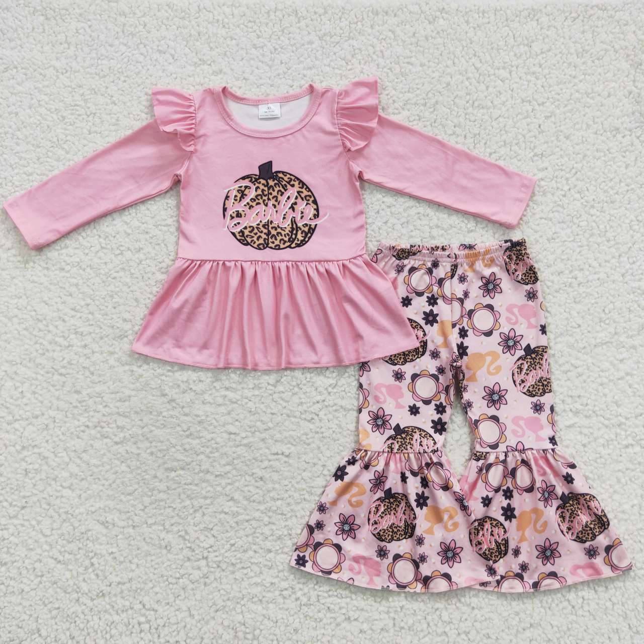 GLP0503 Pink BA Pumpkin Top Flowers Bell Pants Girls Fall Clothes Set