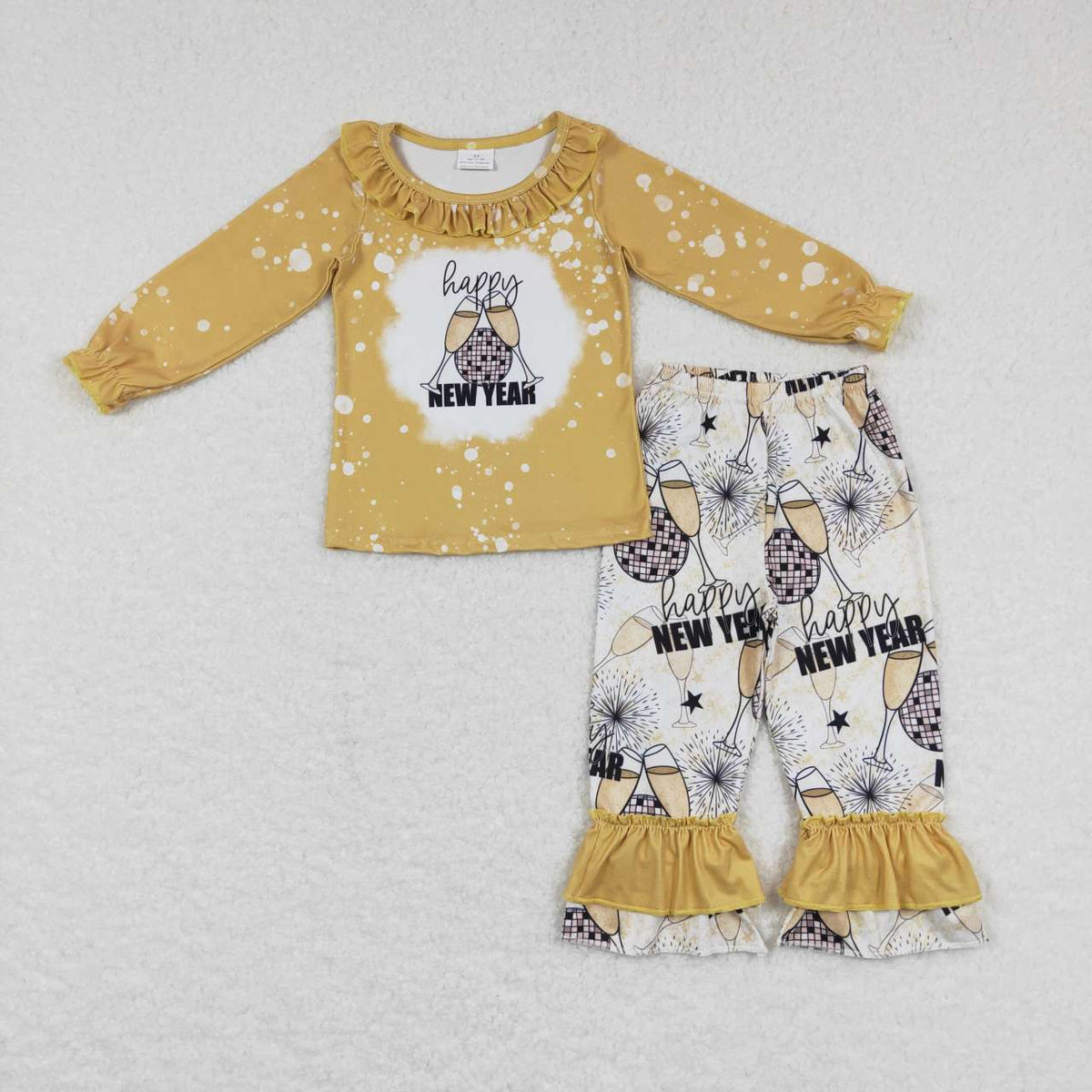 GLP0516 Gold Top Ruffle Pants Girls Happy New Year Clothes Set