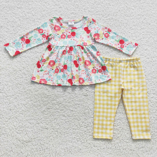 Sibling Baby Girls Bows Flowers Tunic Leggings Pant Long Ruffle Sleeves Clothes Sets