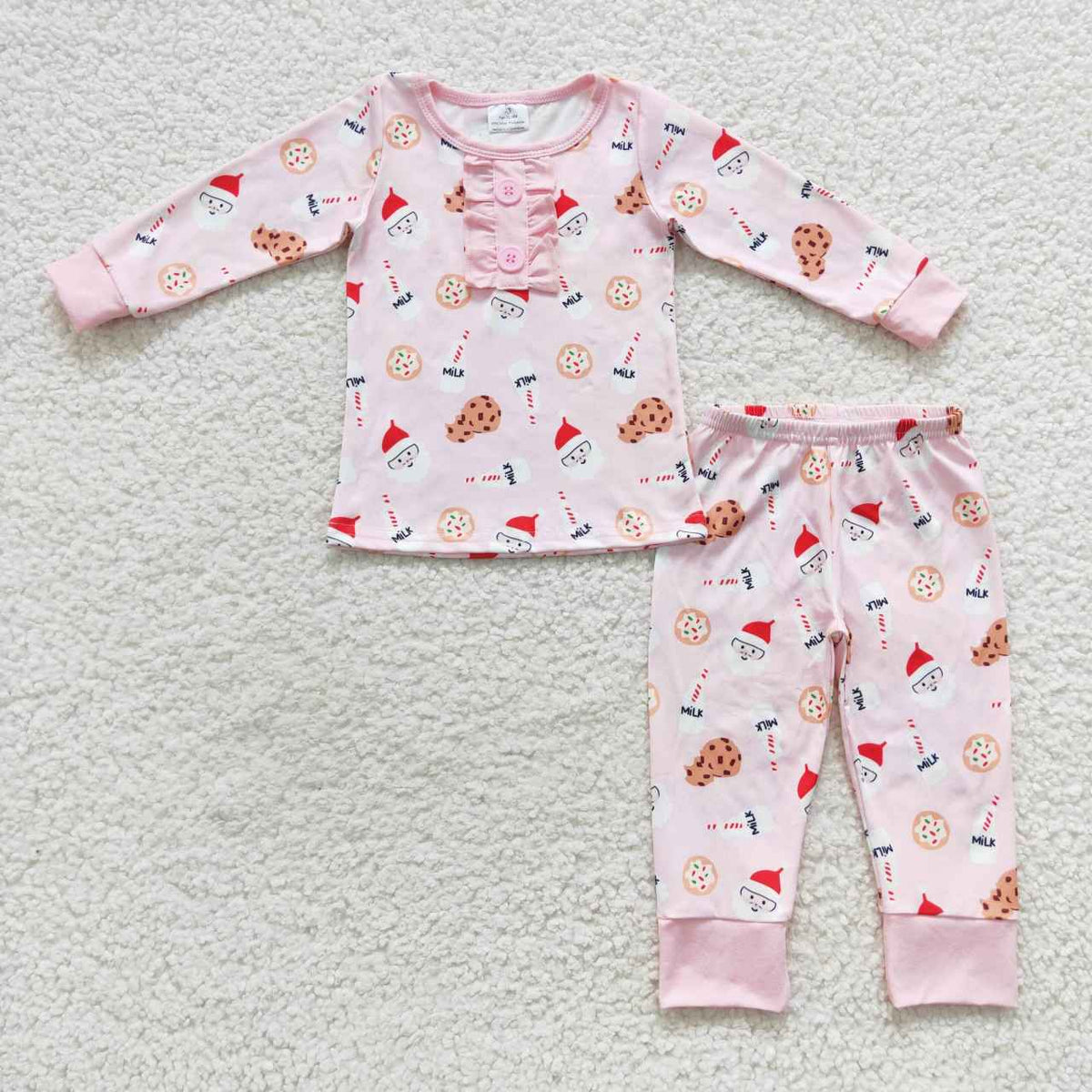 GLP0592 Santa Cookies Milk Print Girls Christmas Pajamas Clothes Set