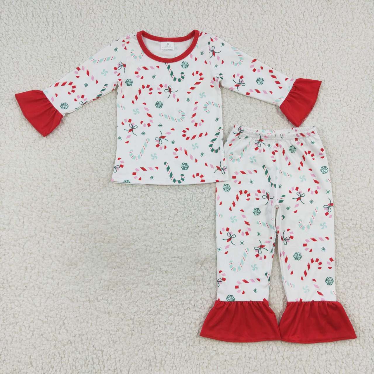 GLP0610 Candy Cane Print Girls Christmas Pajamas Clothes Set