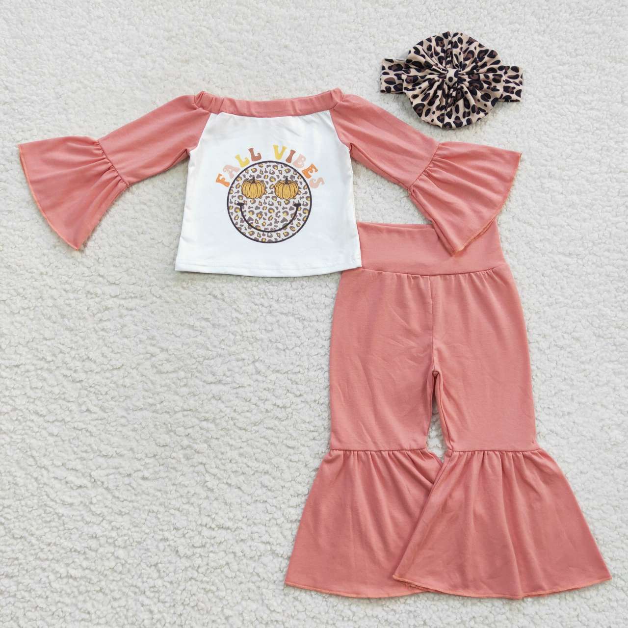 GLP0624 Pumpkin Smiling Fall Vibes Top Pink Bell Pants Girls Clothes Set