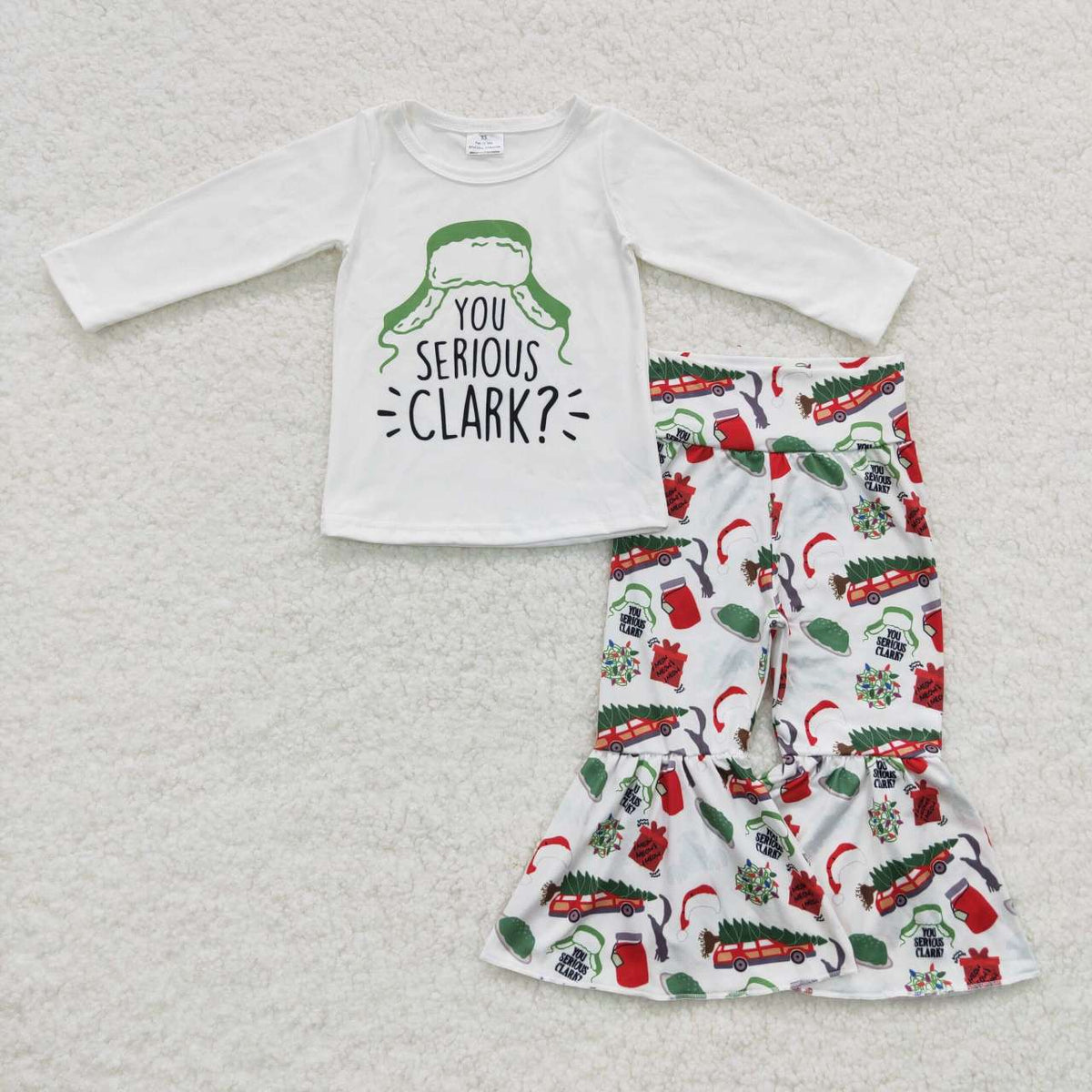 GLP0625 YOU SERIOUS White Top Bell Pants Girls Christmas Clothes Set