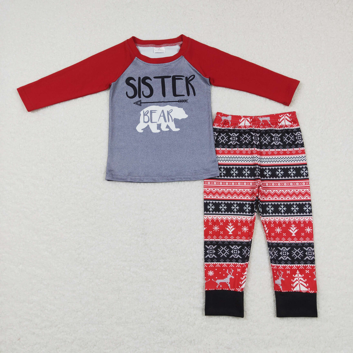 GLP0987 SISTER BEAR Print Girls Christmas Pajamas Clothes Set