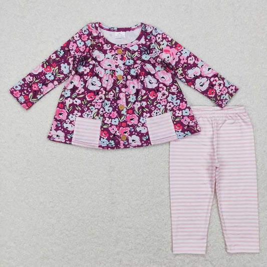 Sibling Baby Girls Floral Tunic Top with Polka Dot Leggings Outfit
