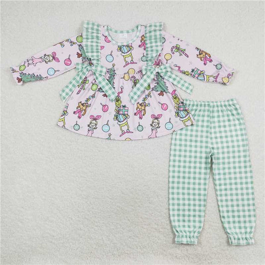 Sibling Kids Girls Christmas Long Sleeve Tunic Top Ruffle Pants Outfit