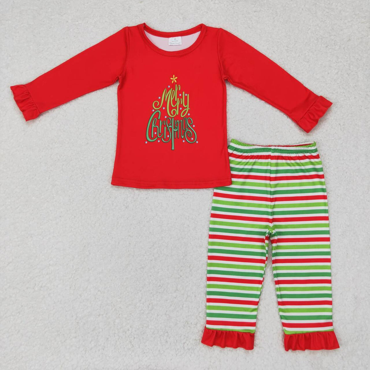 GLP1282 Merry Christmas Red Top Stripes Pants Girls Pajamas Clothes Set