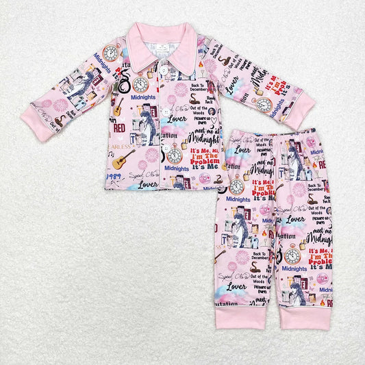 Sibling Baby Girls Singer Buttons Long Sleeve Top Pants Pajama Set