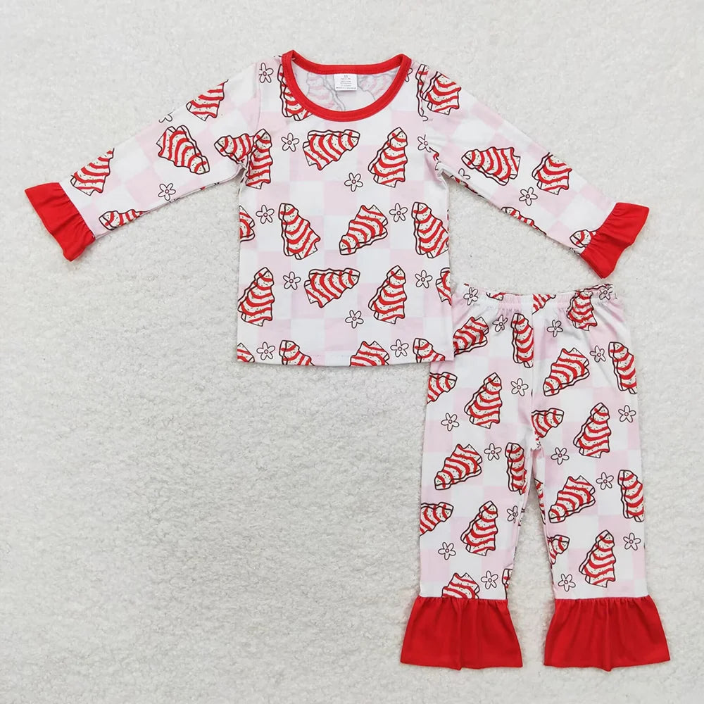 Baby Girls Christmas Cake Checkered Top Pants Bamboo Pajamas Clothes Sets