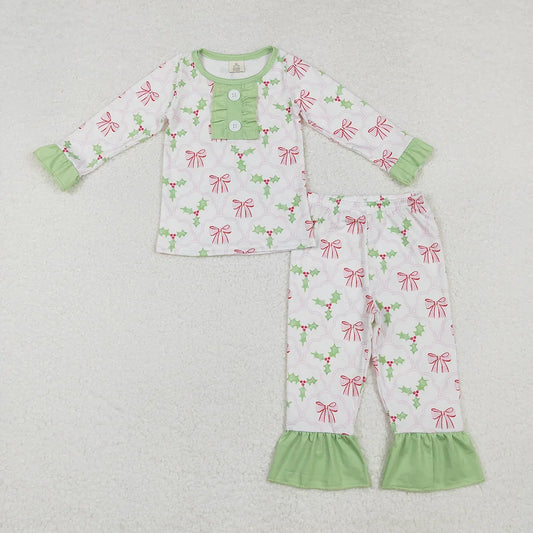 Family Christmas Holly Bow Mommy and Me Pajamas