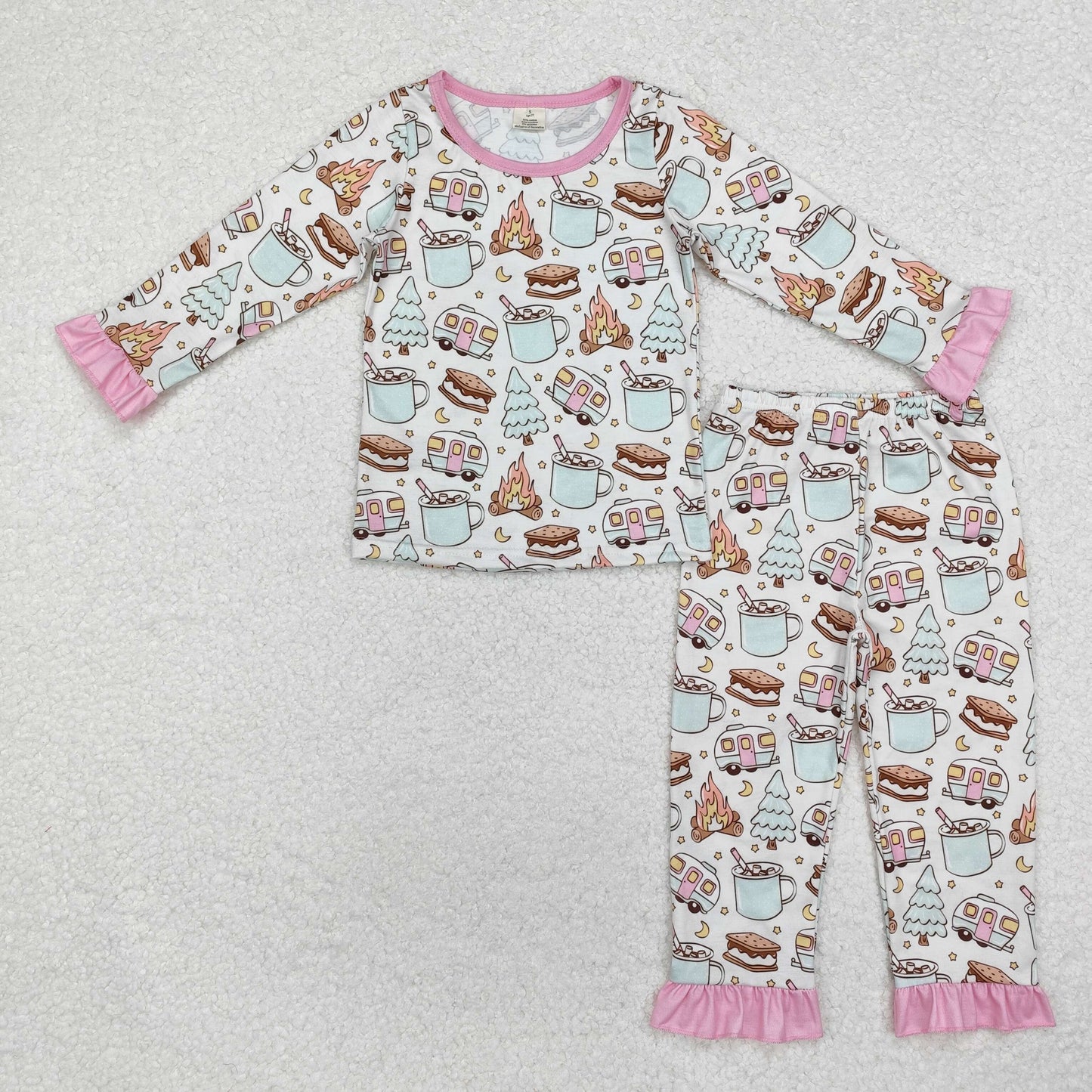 GLP1502 Camping Pie Tree Print Girls Bamboo Pajamas Clothes Set